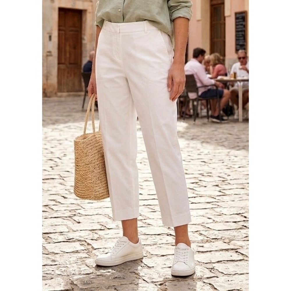 Pendleton Women's White Cotton‎ Stretch Flat Front Cropped Pants Coastal Size 8
